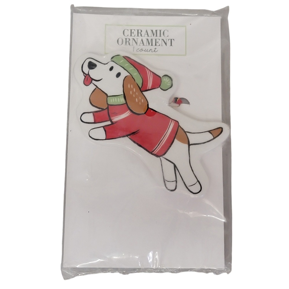 Beagle Christmas Ornament Ceramic Dog Puppy Pet Holiday Decor Decoration Novelty